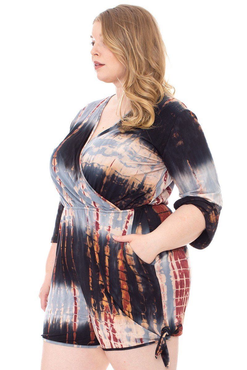 Tie Dye Wrap Plussize Romper-Teresa&#39;s Fashionista LLC