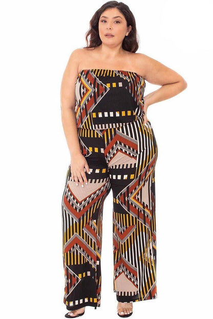 Abstract Print Tupbe Top Plus Size Jumpsuit-Teresa&#39;s Fashionista LLC