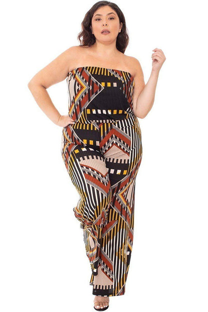 Abstract Print Tupbe Top Plus Size Jumpsuit-Teresa&#39;s Fashionista LLC