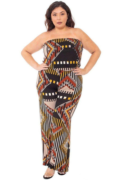 Abstract Print Tupbe Top Plus Size Jumpsuit-Teresa&#39;s Fashionista LLC