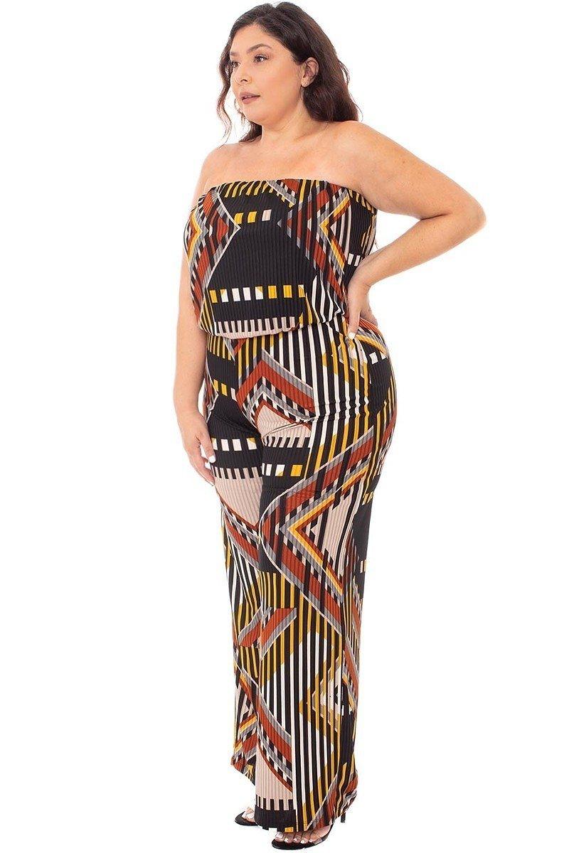 Abstract Print Tupbe Top Plus Size Jumpsuit-Teresa&#39;s Fashionista LLC