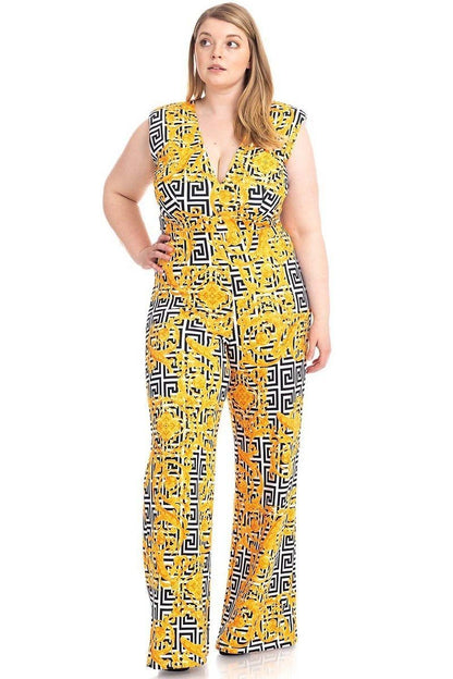 Greek Key Print Formal Jumpsuit-Teresa&#39;s Fashionista LLC