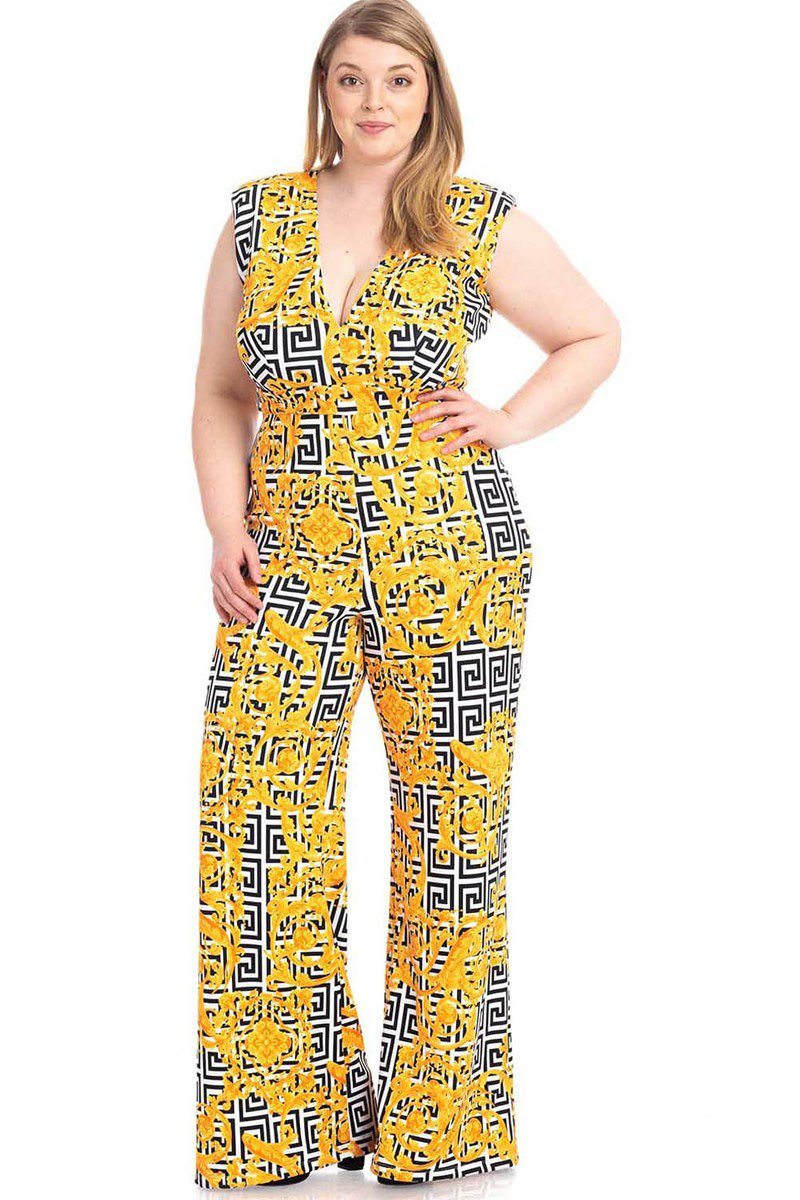 Greek Key Print Formal Jumpsuit-Teresa&#39;s Fashionista LLC