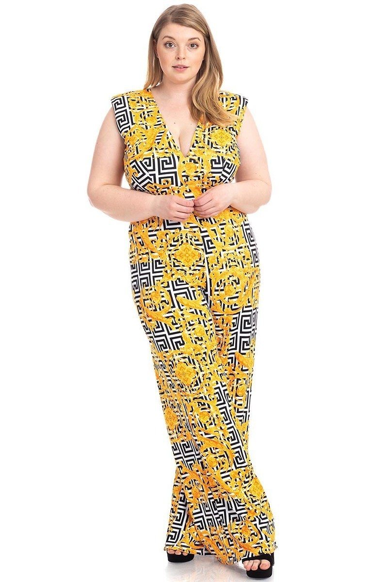 Greek Key Print Formal Jumpsuit-Teresa&#39;s Fashionista LLC