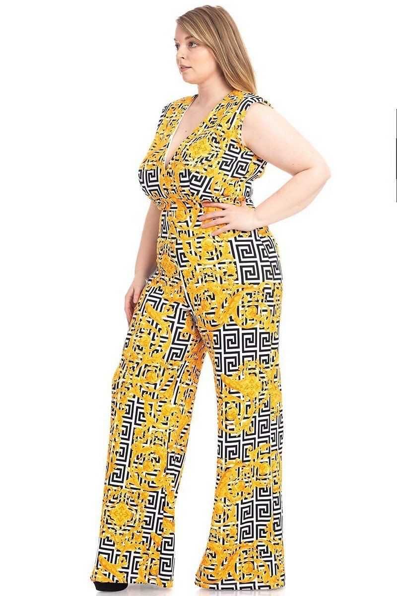 Greek Key Print Formal Jumpsuit-Teresa&#39;s Fashionista LLC