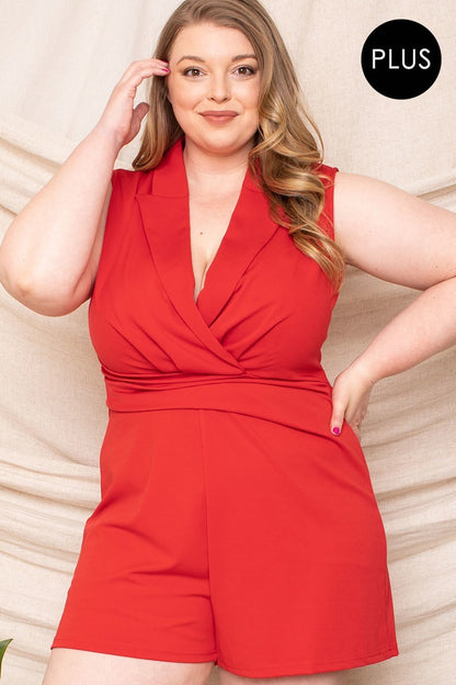 Collared Neck Plus Size Romper-Teresa&#39;s Fashionista LLC