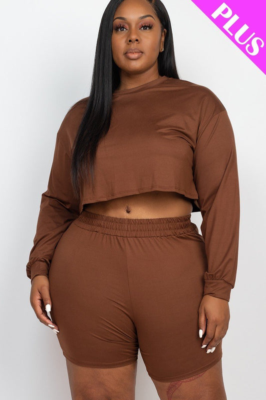 Plus Size Cozy Crop Top And Shorts Set-Teresa&#39;s Fashionista LLC