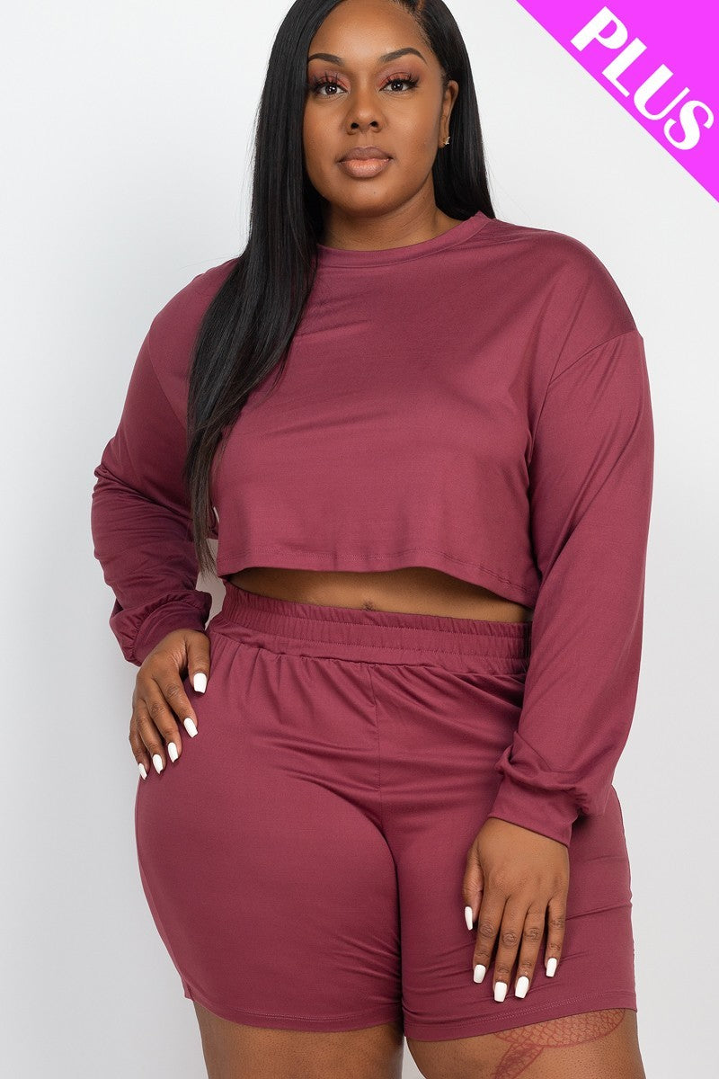 Plus Size Cozy Crop Top And Shorts Set-Teresa&#39;s Fashionista LLC