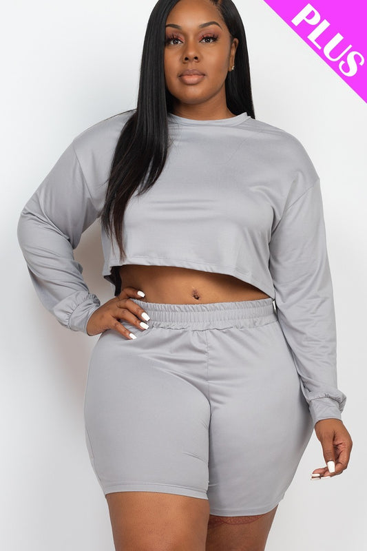 Plus Size Cozy Crop Top And Shorts Set-Teresa&#39;s Fashionista LLC