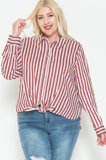 Multi Stripe Side Slit Cotton Shirt-Teresa&#39;s Fashionista LLC