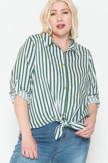 Multi Stripe Side Slit Cotton Shirt-Teresa&#39;s Fashionista LLC