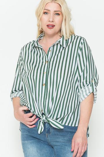 Multi Stripe Side Slit Cotton Shirt-Teresa&#39;s Fashionista LLC