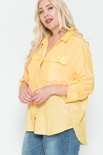 Plus Size Chest Pocket Oversized Satin Shirt-Teresa&#39;s Fashionista LLC