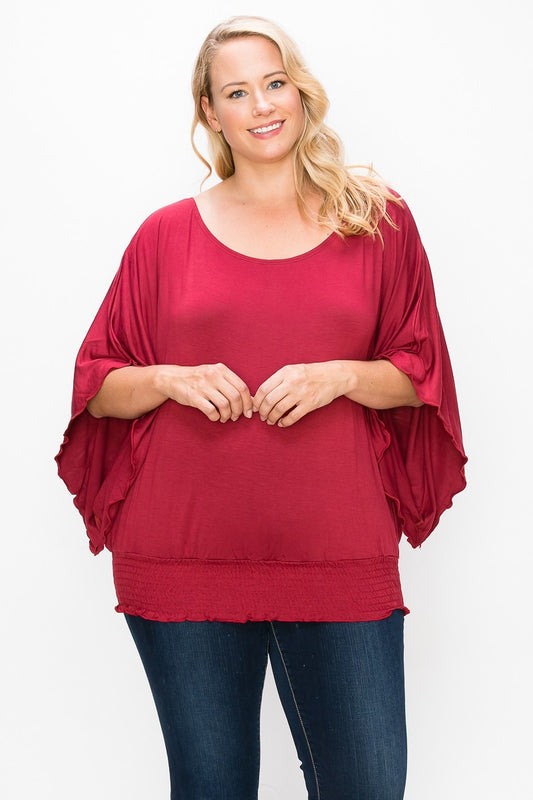 Solid Top Featuring Flattering Wide Sleeves-Teresa&#39;s Fashionista LLC