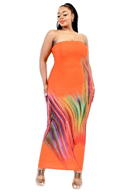 Plus Sleeveless Color Gradient Tube Top Maxi Dress-Teresa&#39;s Fashionista LLC