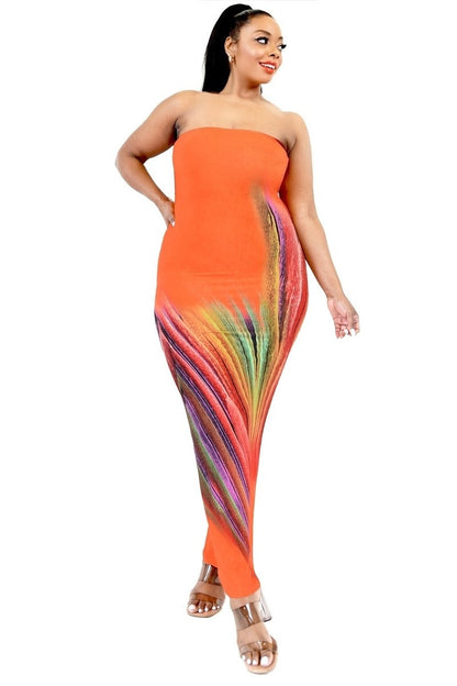 Plus Sleeveless Color Gradient Tube Top Maxi Dress-Teresa&#39;s Fashionista LLC