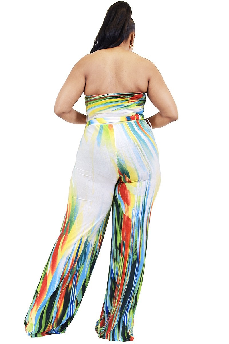 Plus Off Shoulder Color Brushed Tie Waist Jumpsuit-Teresa&#39;s Fashionista LLC