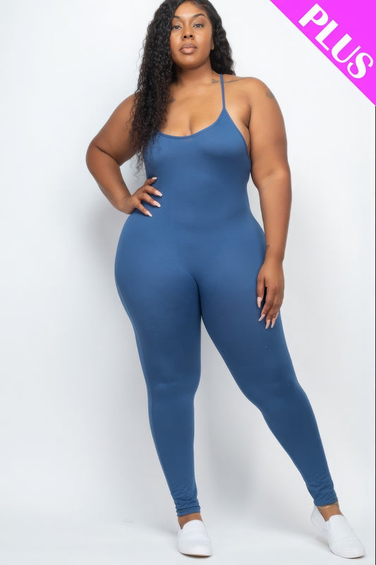 Plus Size Solid Bodycon Cami Jumpsuit-Teresa&#39;s Fashionista LLC