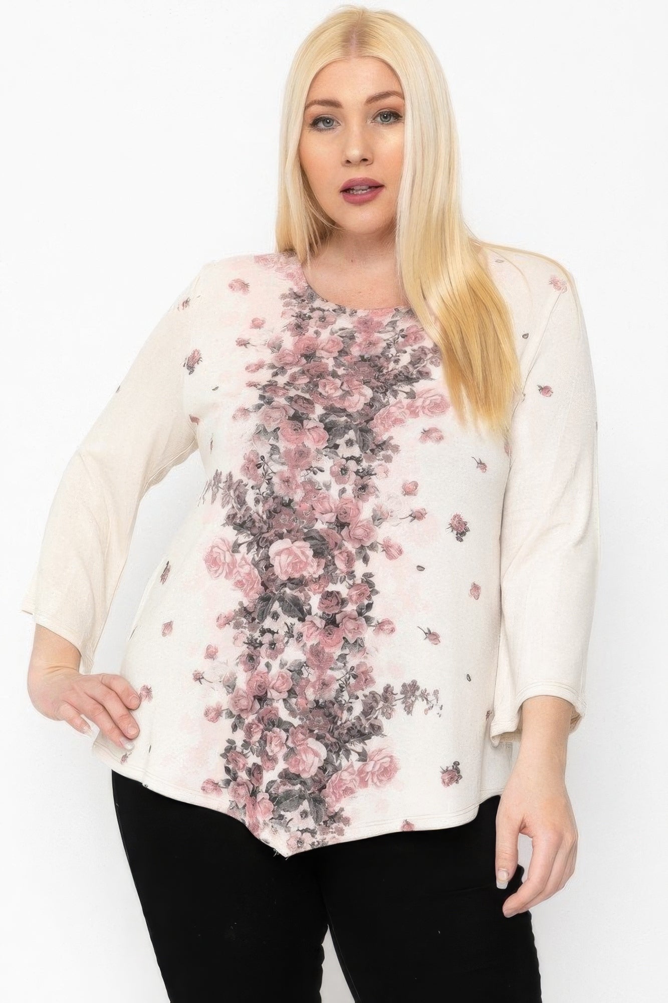 Print Top Featuring A Round Neckline And 3/4 Bell Sleeves-Teresa&#39;s Fashionista LLC