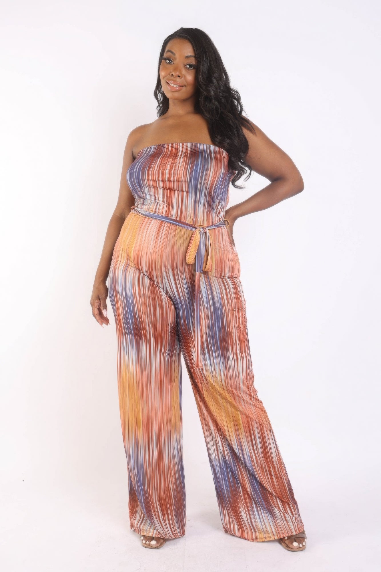 Printed Tube Jumpsuit With Self Belt-Teresa&#39;s Fashionista LLC