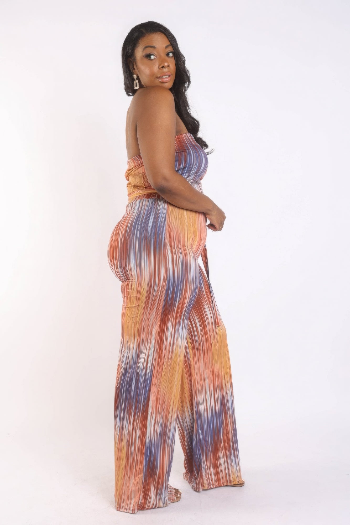 Printed Tube Jumpsuit With Self Belt-Teresa&#39;s Fashionista LLC