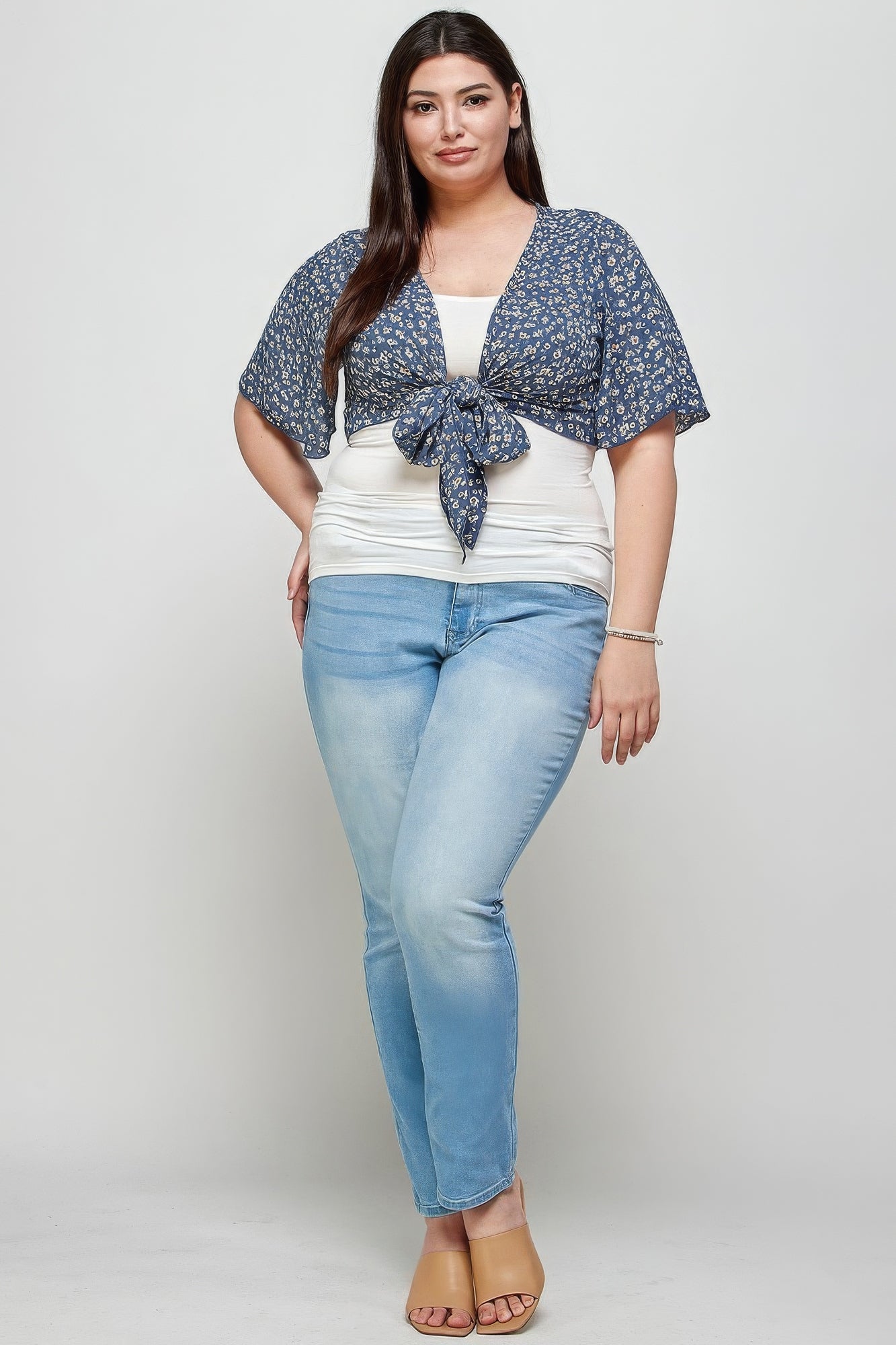 Plus Size Ditsy Floral Print Cropped Bolero Cardigan-Teresa&#39;s Fashionista LLC