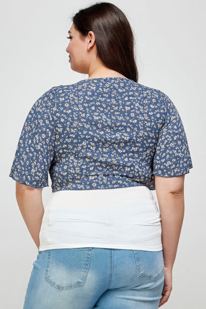 Plus Size Ditsy Floral Print Cropped Bolero Cardigan-Teresa&#39;s Fashionista LLC