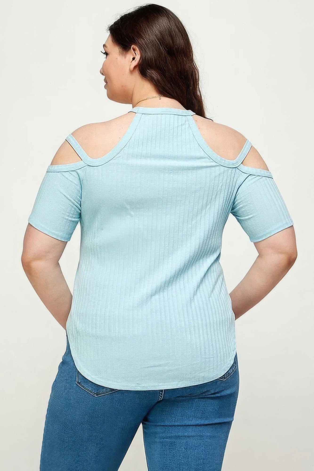 Plus Size, Solid Ribbed Cold Shoulder Top-Teresa&#39;s Fashionista LLC