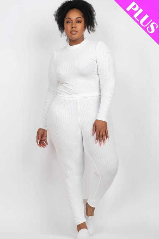 Plus Ribbed Mock Neck Long Sleeve Top & Leggings Set-Teresa&#39;s Fashionista LLC