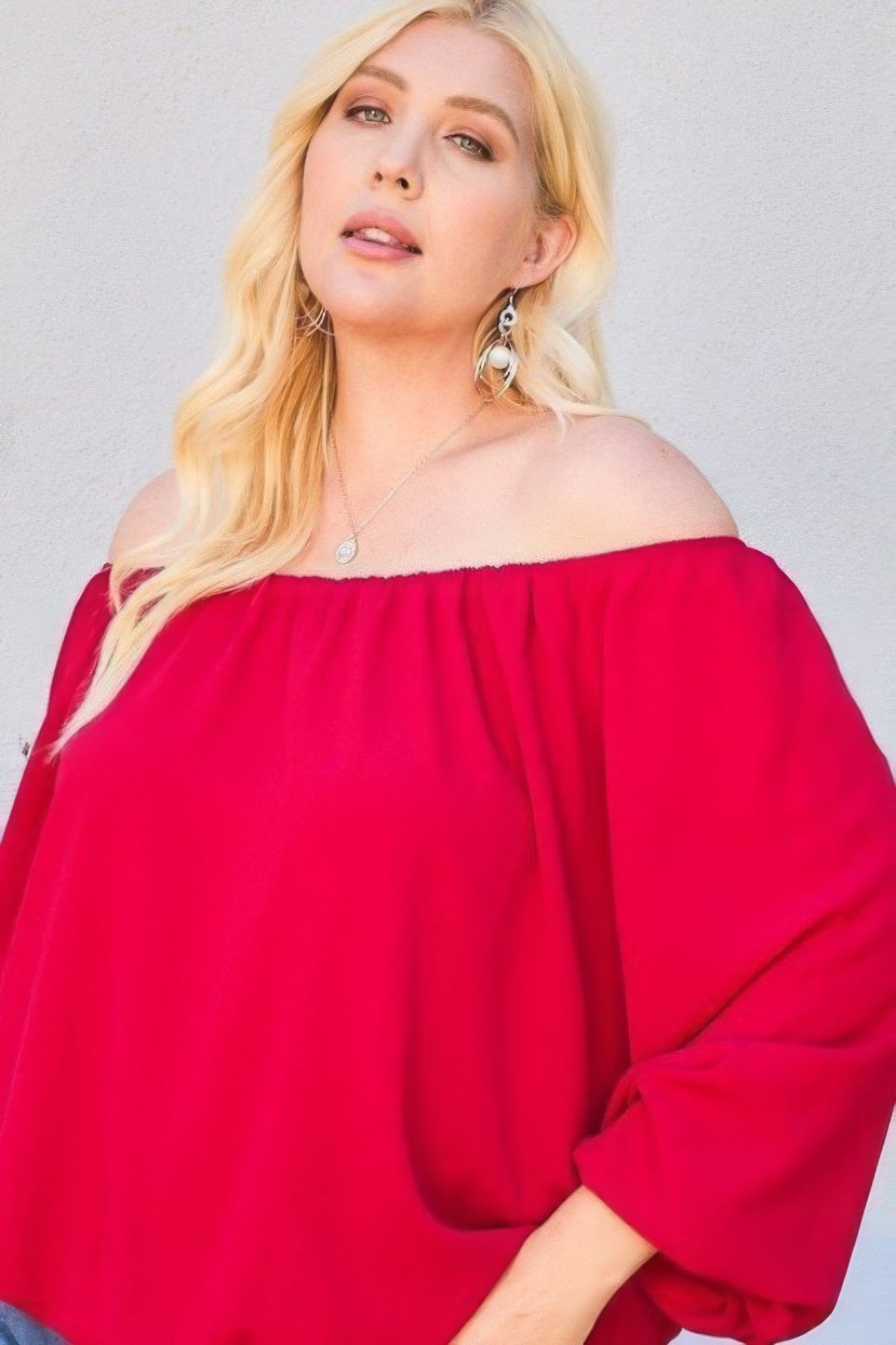 Off Shoulder Long Bubble Sleeve Solid Top-Teresa&#39;s Fashionista LLC