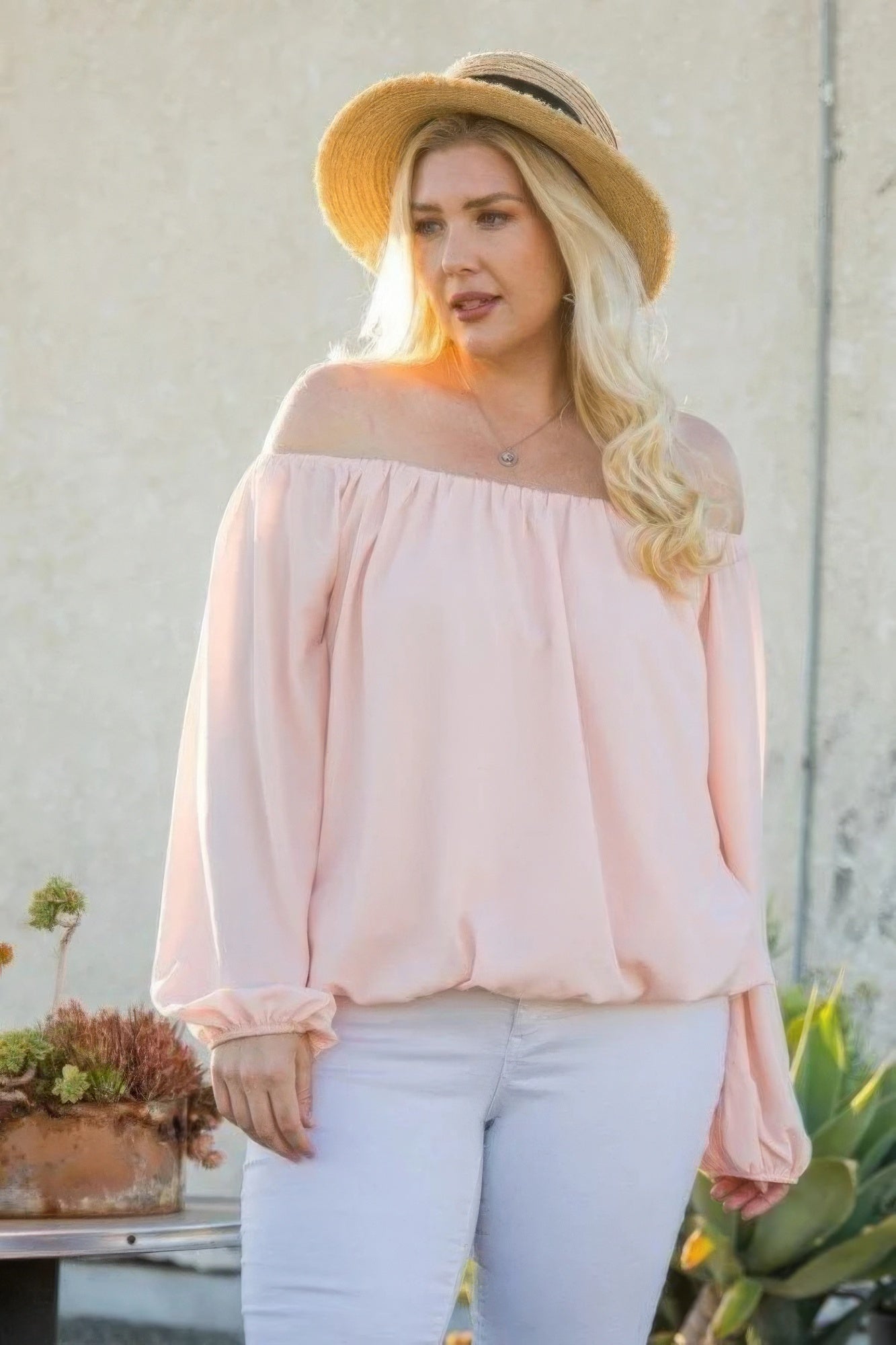 Off Shoulder Long Bubble Sleeve Solid Top-Teresa&#39;s Fashionista LLC