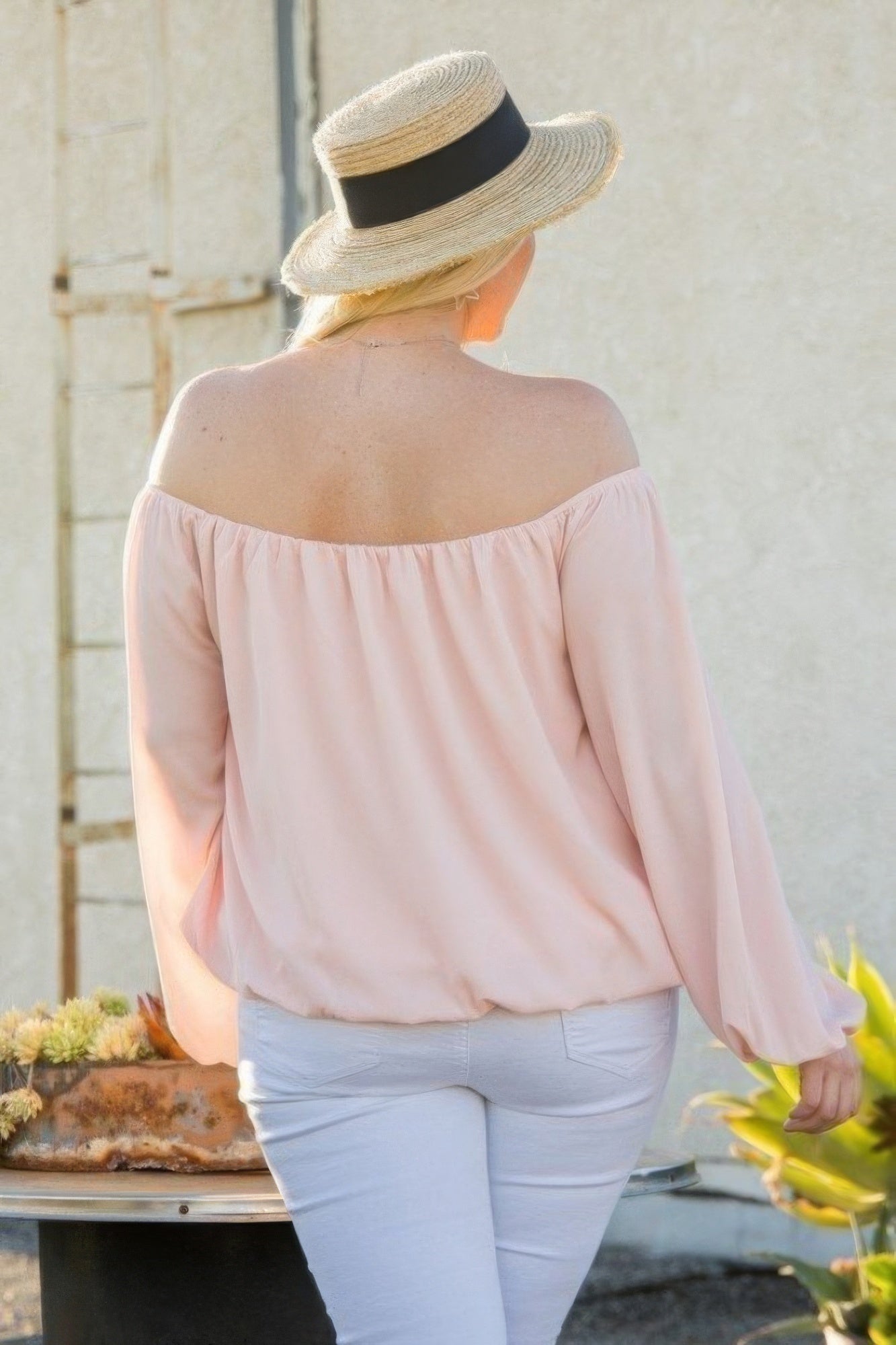 Off Shoulder Long Bubble Sleeve Solid Top-Teresa&#39;s Fashionista LLC