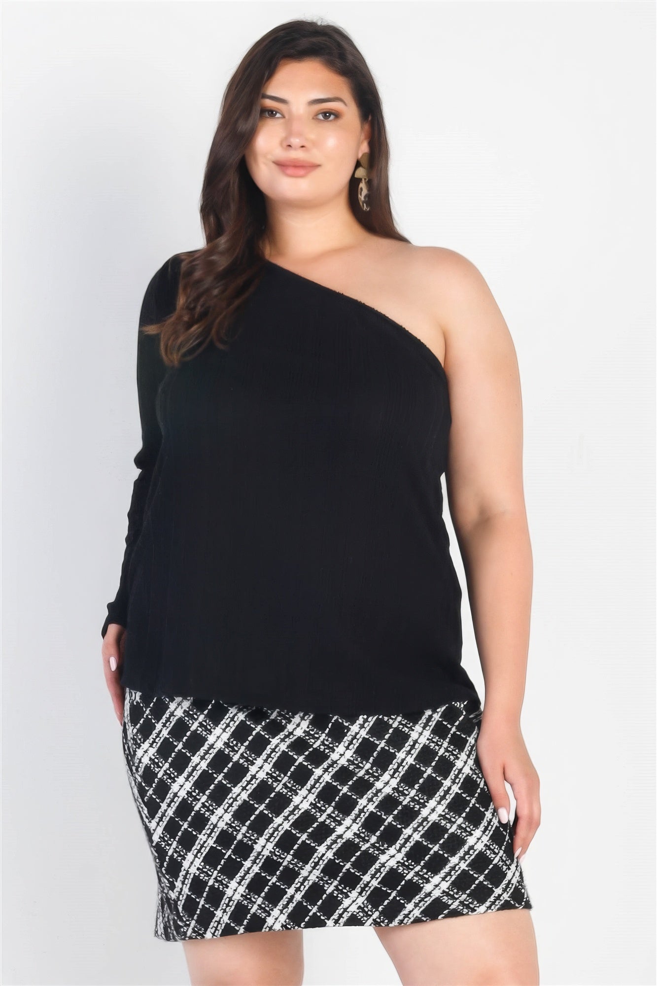 Plus Black Ribbed One Shoulder Top-Teresa&#39;s Fashionista LLC