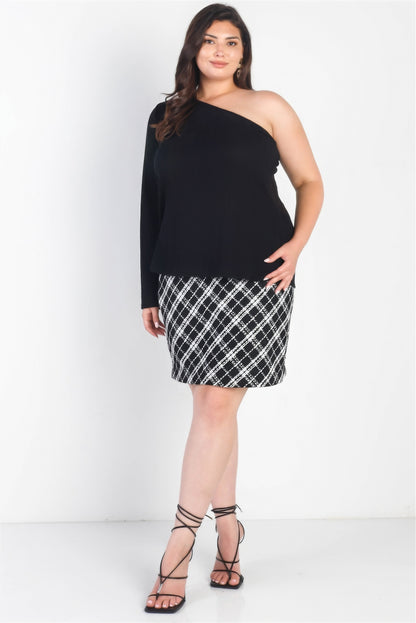 Plus Black Ribbed One Shoulder Top-Teresa&#39;s Fashionista LLC