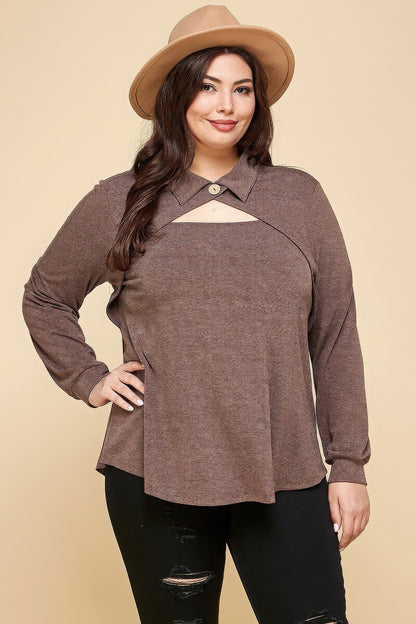 Plus Size Solid Long Sleeve Fashion Top-Teresa&#39;s Fashionista LLC