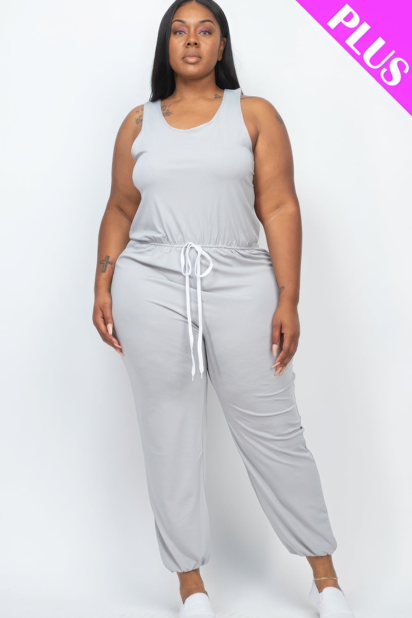 Plus Elasticized Waist Jogger Jumpsuit-Teresa&#39;s Fashionista LLC