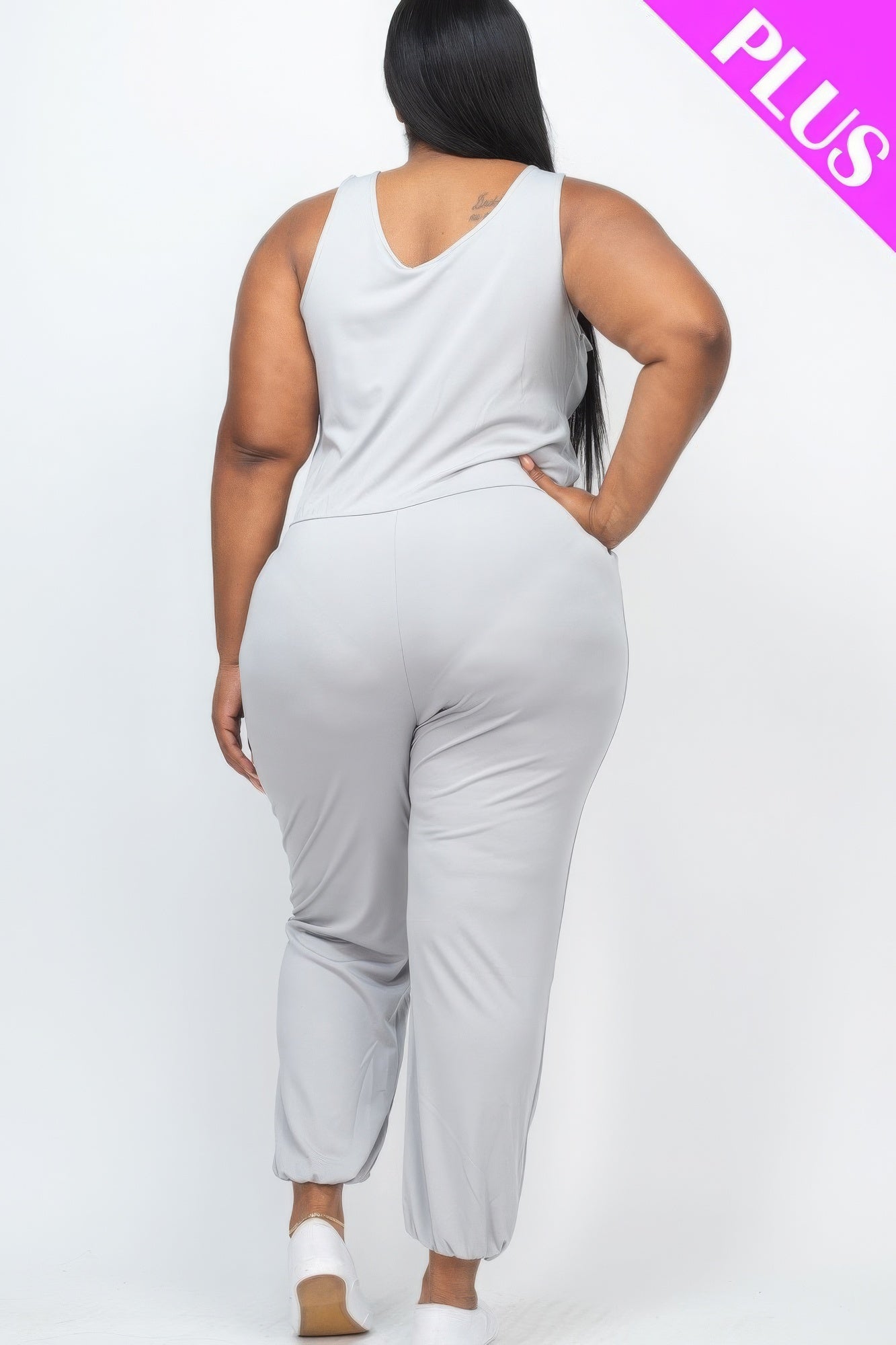 Plus Elasticized Waist Jogger Jumpsuit-Teresa&#39;s Fashionista LLC