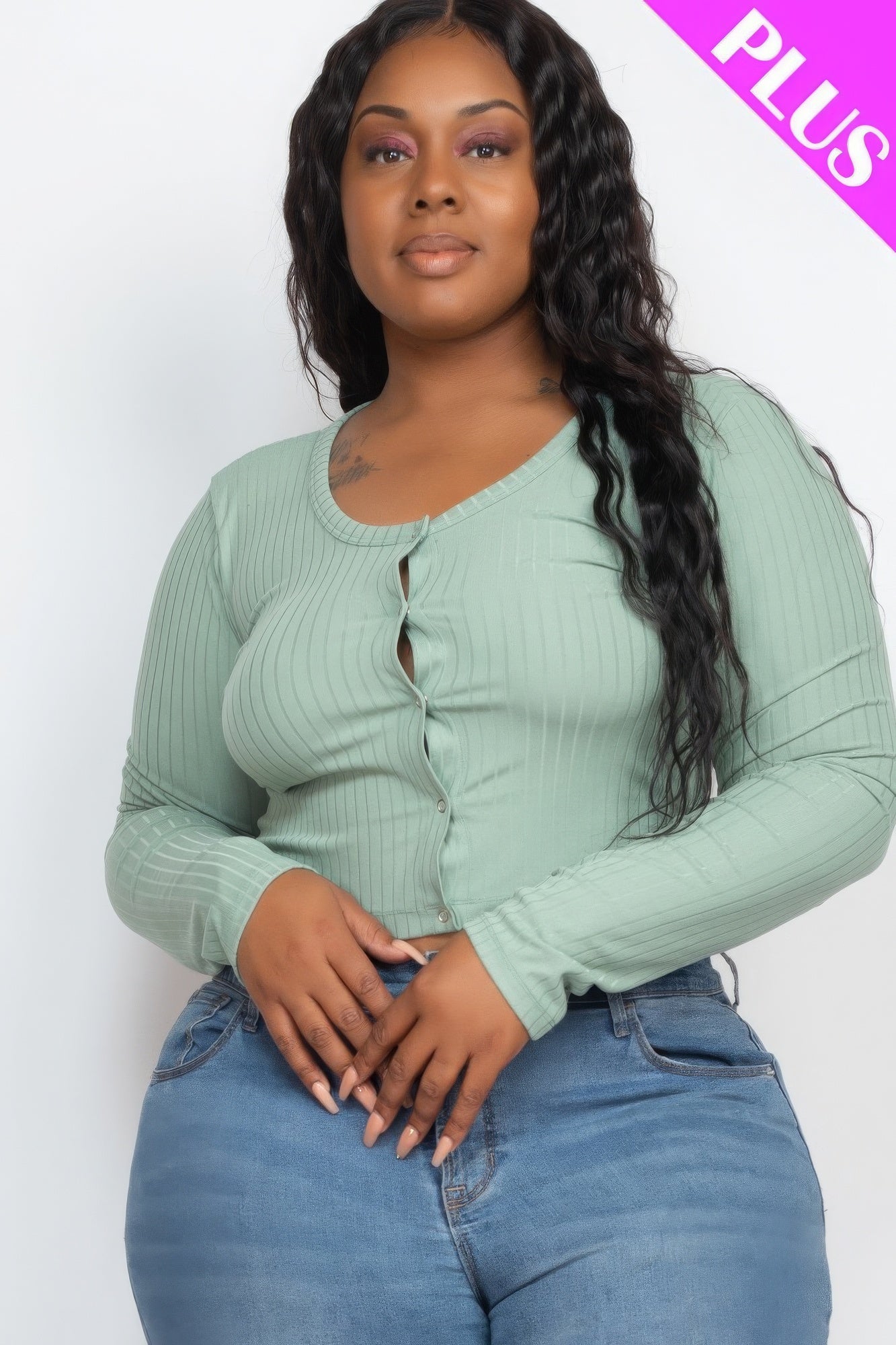 Plus Size Button Up Cropped Top-Teresa&#39;s Fashionista LLC