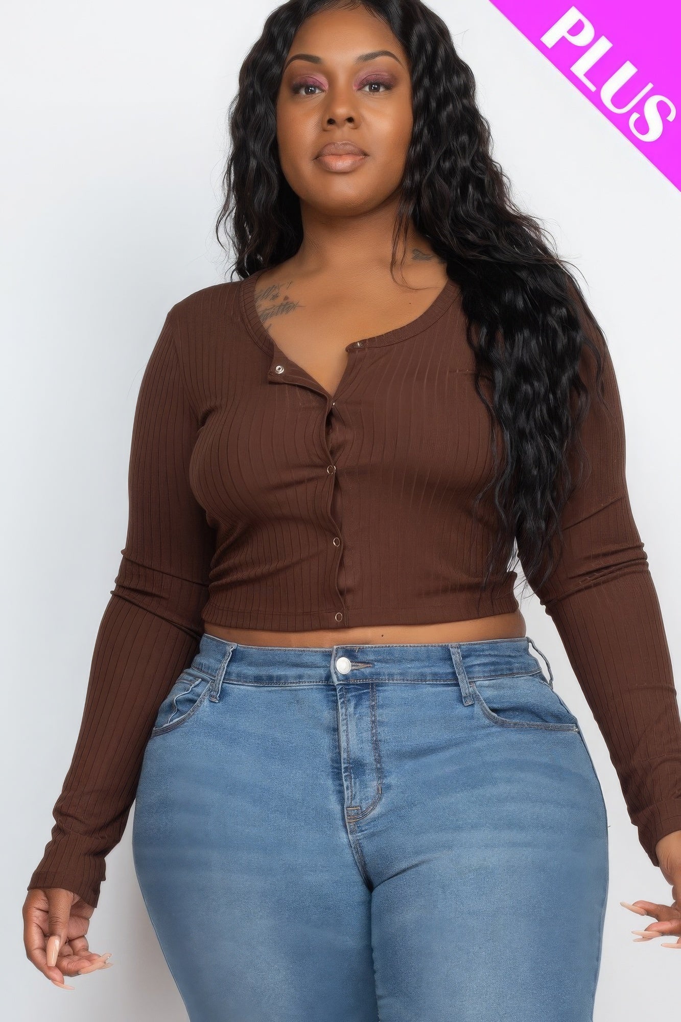 Plus Size Button Up Cropped Top-Teresa&#39;s Fashionista LLC