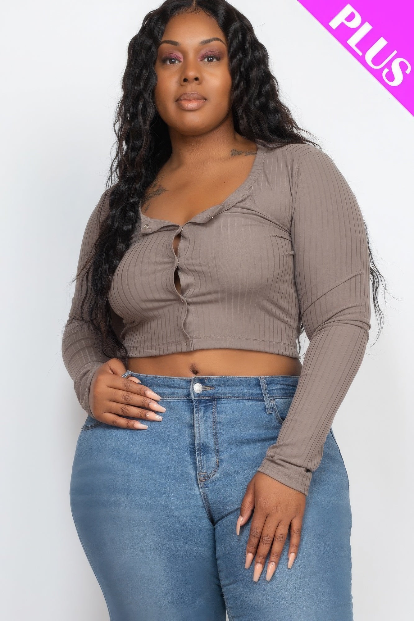 Plus Size Button Up Cropped Top-Teresa&#39;s Fashionista LLC