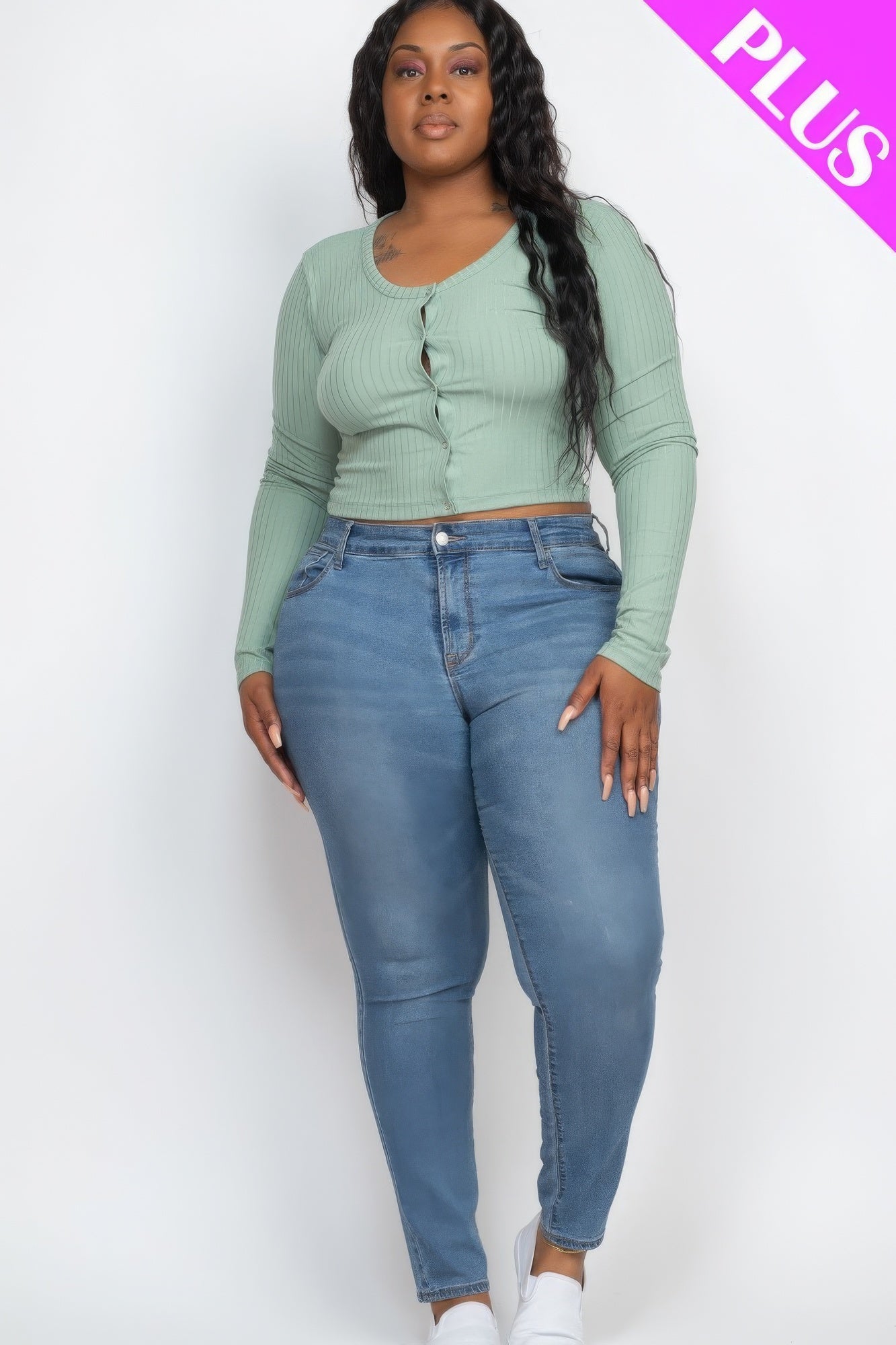 Plus Size Button Up Cropped Top-Teresa&#39;s Fashionista LLC