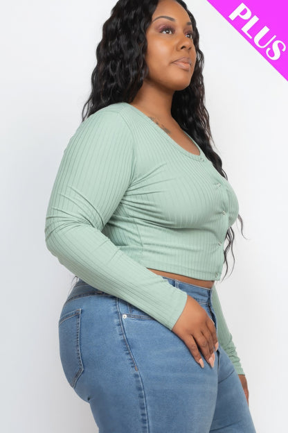 Plus Size Button Up Cropped Top-Teresa&#39;s Fashionista LLC