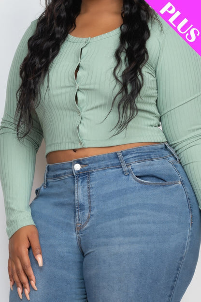 Plus Size Button Up Cropped Top-Teresa&#39;s Fashionista LLC