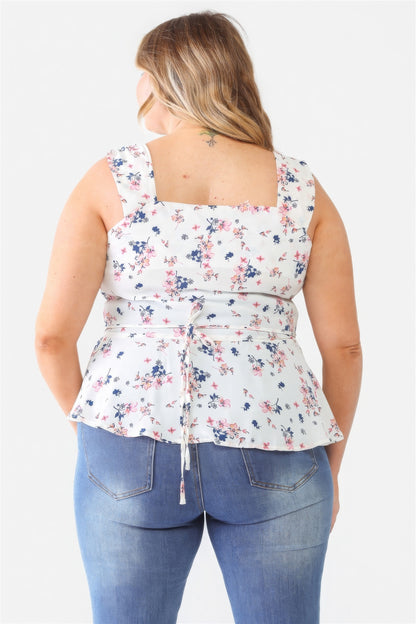 Plus Floral Button-up Sleeveless Flare Hem Top-Teresa&#39;s Fashionista LLC