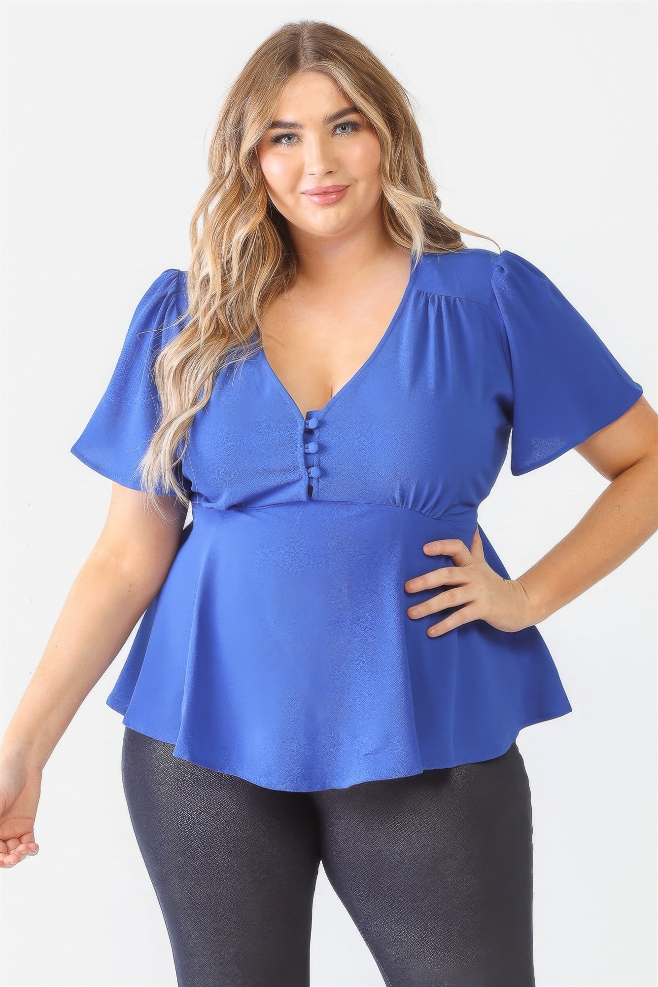 Plus Tie Detail Flare Top-Teresa&#39;s Fashionista LLC