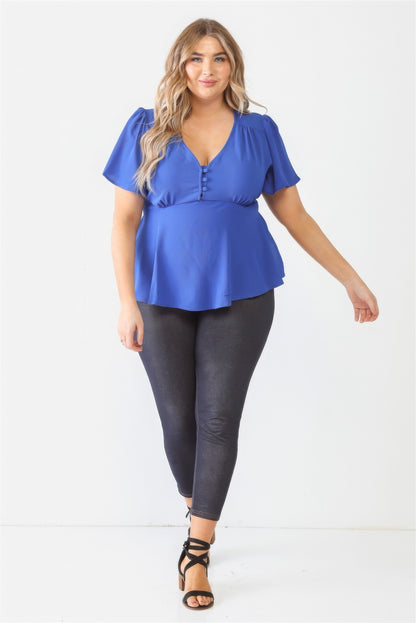 Plus Tie Detail Flare Top-Teresa&#39;s Fashionista LLC