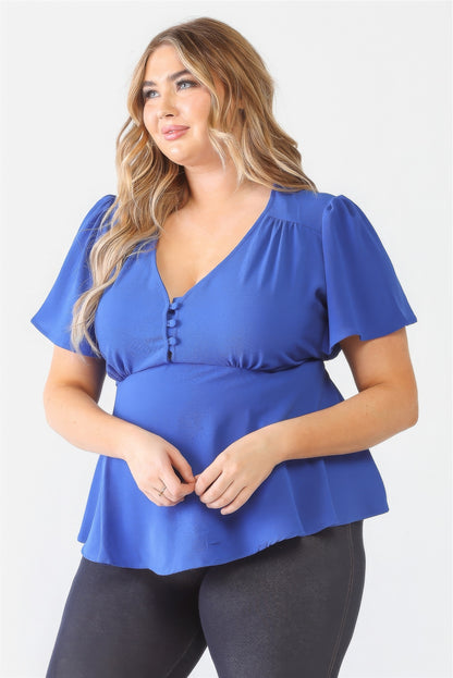 Plus Tie Detail Flare Top-Teresa&#39;s Fashionista LLC