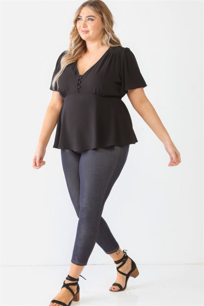 Plus Tie Detail Flare Top-Teresa&#39;s Fashionista LLC