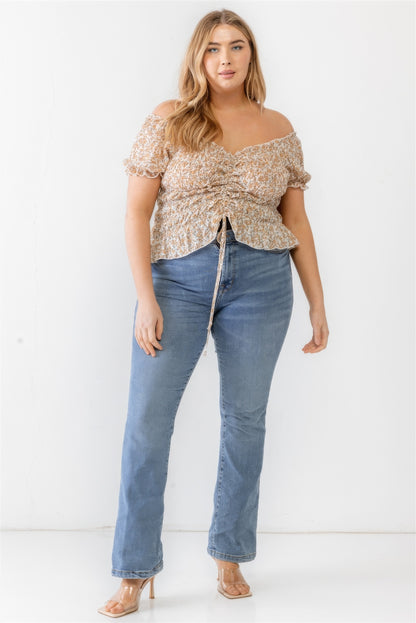 Plus Floral Chiffon Ruched Smocked Off-the-shoulder Top-Teresa&#39;s Fashionista LLC