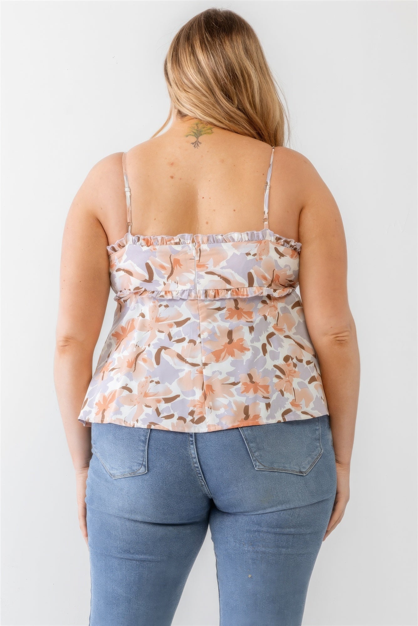 Plus Floral Print Woven Ruffle Sleeveless Back Zipper Tank Top-Teresa&#39;s Fashionista LLC